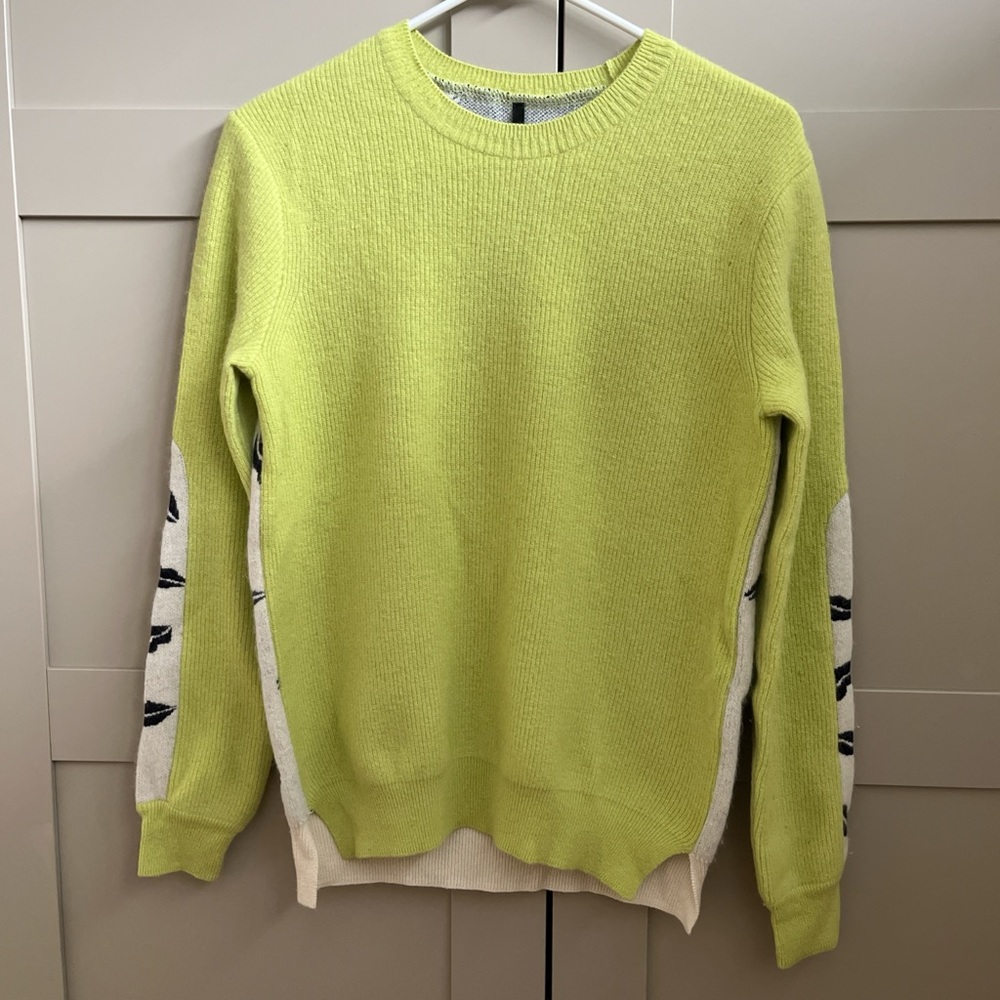 Women’s Lime Green Sweater with Patterned Sleeves